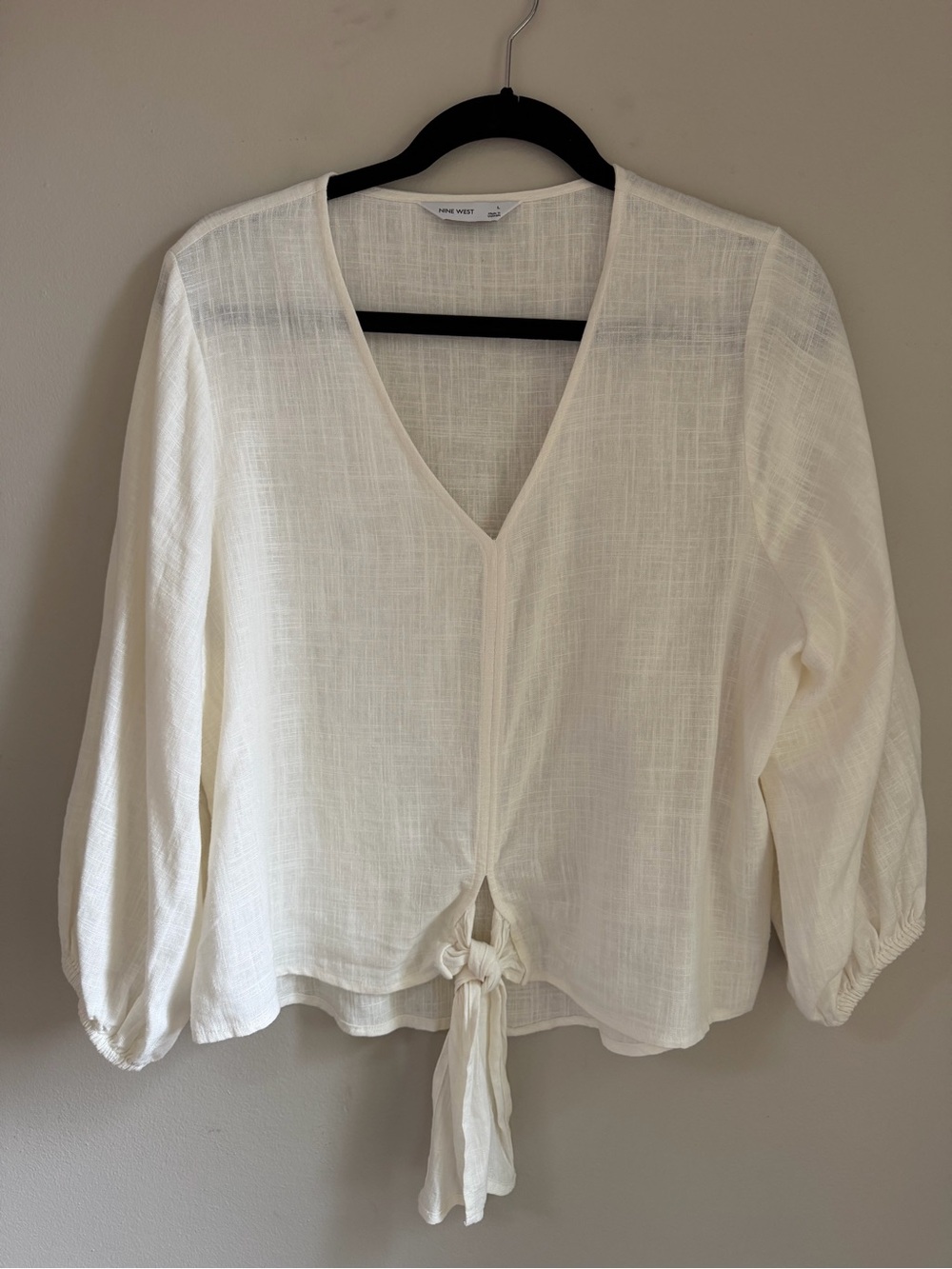 Nine West Cream Tie-Front V-Neck Blouse